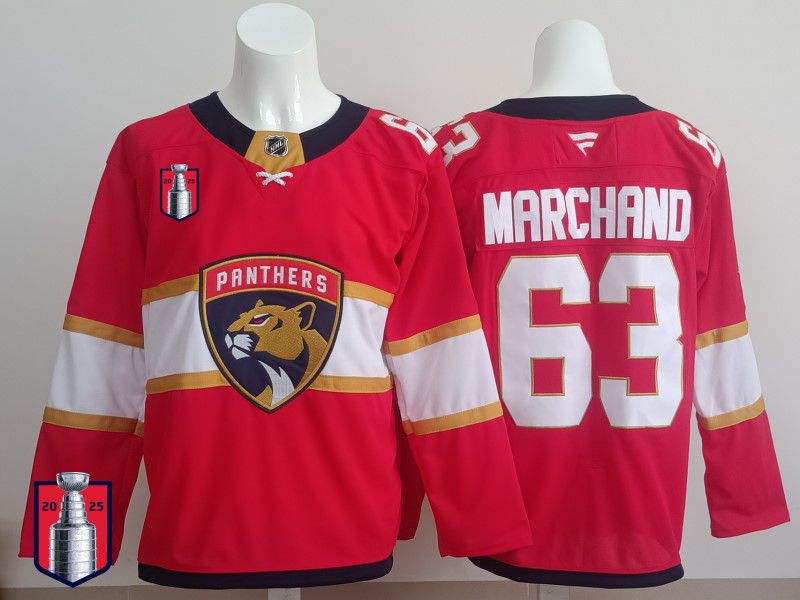 Men 2025 Florida Panthers 63 Marchand Red Fanatics Home Premium NHL Jersey style 7